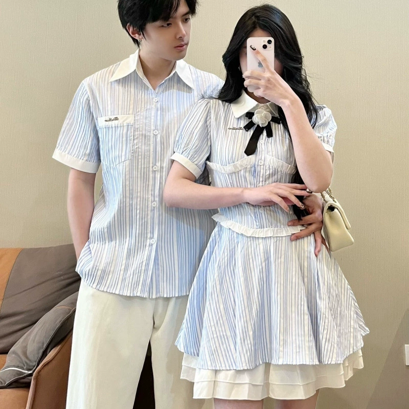 Суперпопулярная парная одежда лето 2025, новый нишевый дизайн, короткий рукав, французское платье для женщин, одна юбка и одно платье