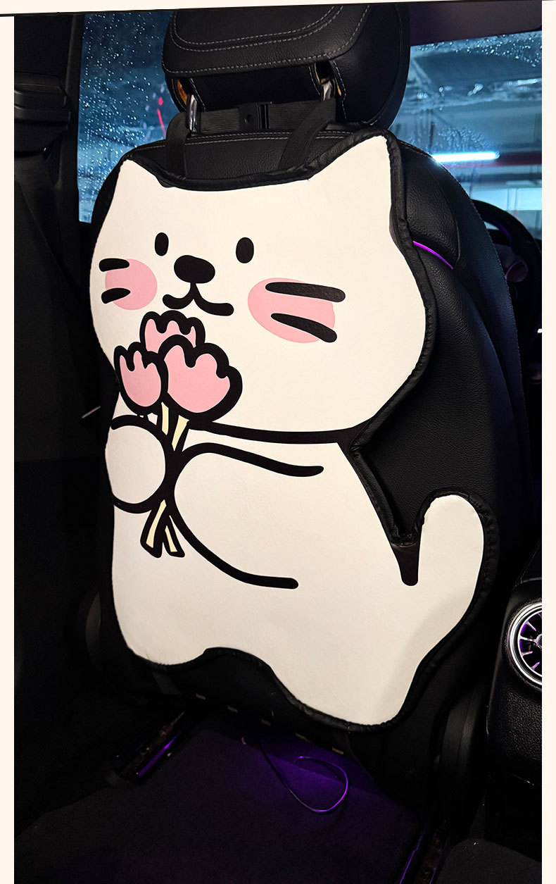 Long White Kitten Car Anti-Kick Pad Universal Rear Seat Back Anti-Dirty Protective Pad Car Rear Protective Pad