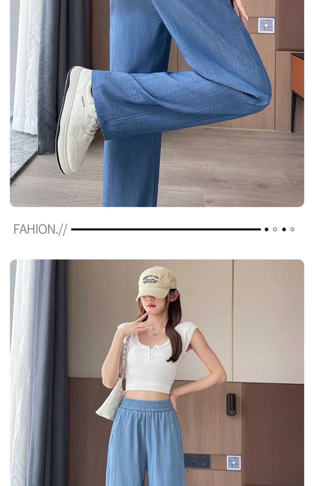 Quần culottes nữ ống rộng cạp cao chất liệu mềm mỏng mùa hè — màu xanh nhạt chi tiết 18