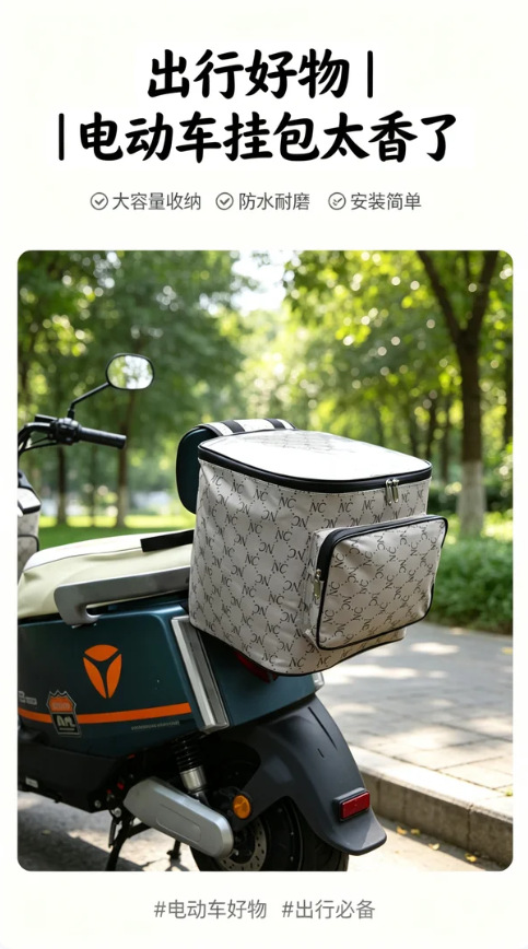 Electric vehicle rear storage bag with extra-large capacity, can hold a full-face helmet, rear trunk for electric scooters and mopeds