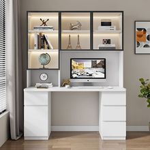 轻奢实木电脑桌书桌书柜一体简约现在家用卧室儿童学生学习桌书桌