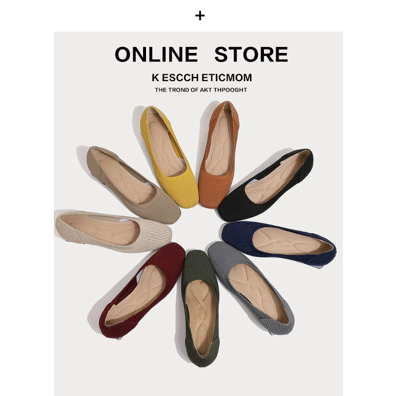 Туфли в японском стиле для принцесс на среднем каблуке, с неглубоким вырезом, массивным каблуком, вязаным квадратным носком, мягкой подошвой из трикотажа, дышащие женские туфли на высоком каблуке, подходящие для весны и осени.