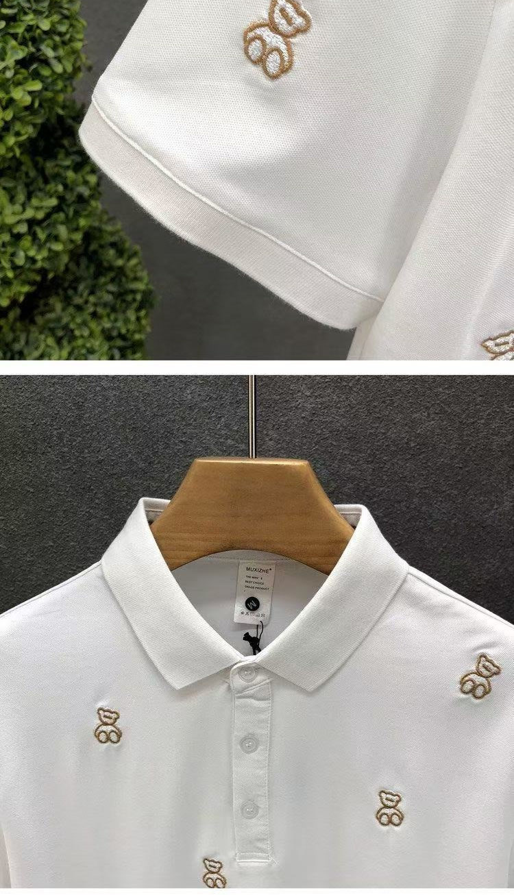 Men's Premium Polo Shirt - Korean-Inspired Minimalist Design With Embroidered Bear For Casual Sophistication_viptrois.com