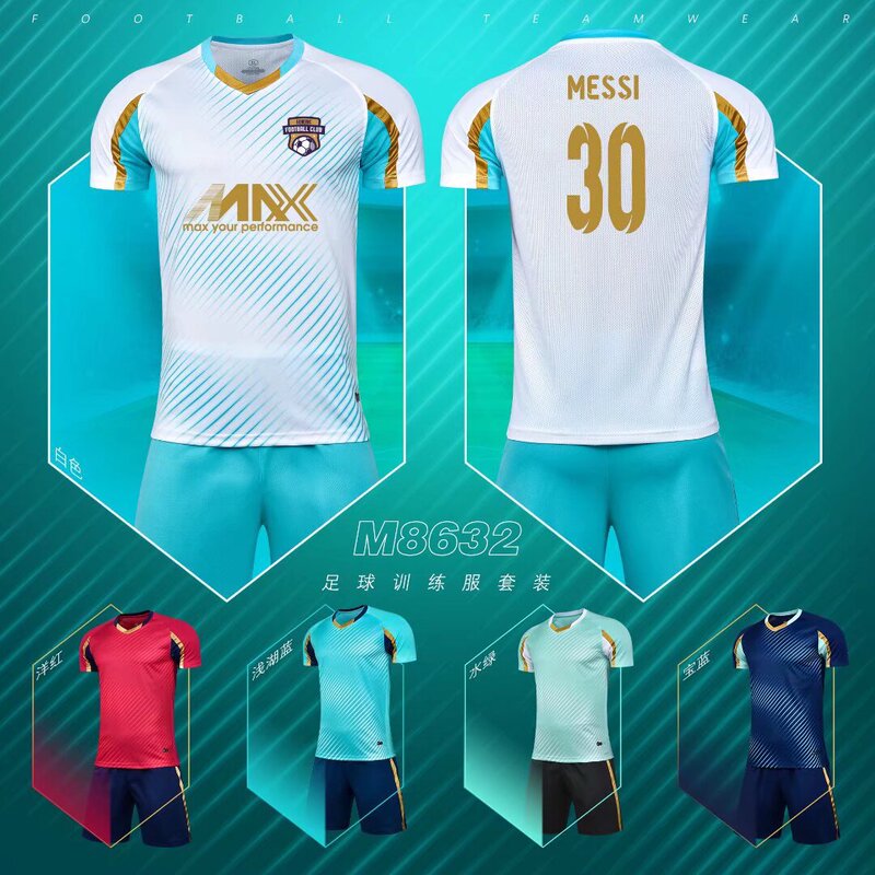New Football Uniform Set for Men, Women, and Children, Training Uniforms for Elementary School Students, Sports Competition Team Uniforms with Printed Text, Jersey Cross-Border