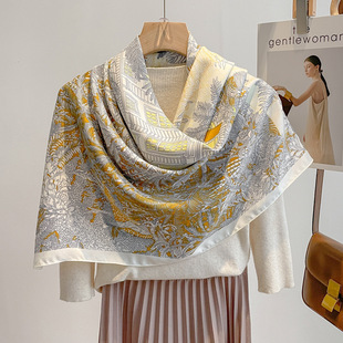Silk Scarf 2025 New Spring & Fall Thin Imitation Silk Large Square Scarf Mother Scarf Female 90X90 Shawl Dual-Use Winter