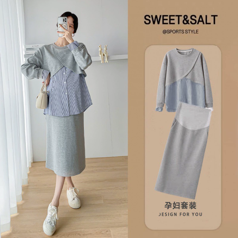 На самом деле беременные женщины осенний набор новый корейский свитера модная весна и осень юбка для беременных женщин из двух частей