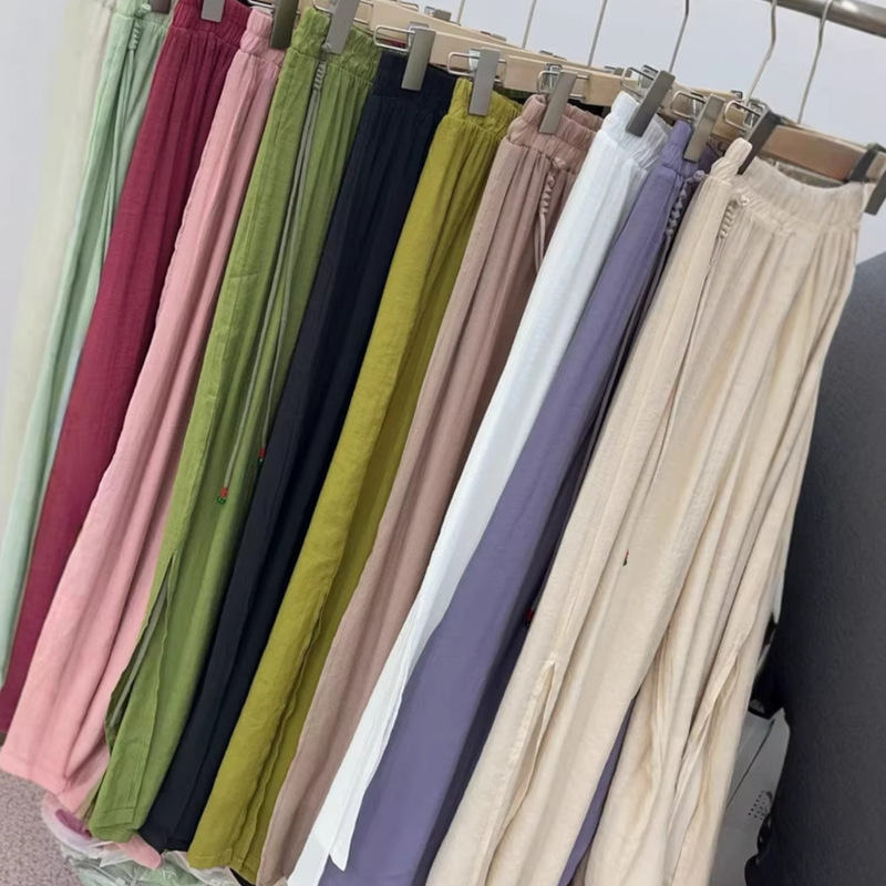 ~Fresh and Simple Elastic Waist Wide-Leg Pants for Women, Summer Double-Layer Flowing Tencel Linen Skirt Pants, White with a Draping Effect That Makes Legs Look Longer