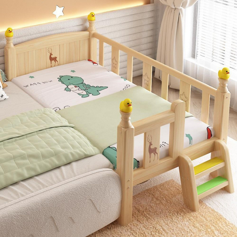 Solid Wood Children's Bed with Guardrail Crib Baby Boy Girl Princess Bed Single Bedside Bed Widened Free Shipping Wholesale