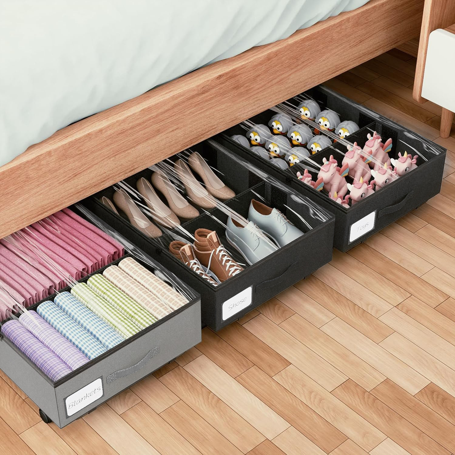 Amazon Oxford tela cama inferior almacenamiento coche de gran capacidad polea ropa almacenamiento rack hogar multiusos almacenamiento rack