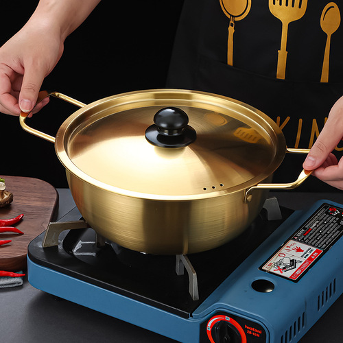 Stainless steel Korean instant noodle pot Internet celebrity cooking noodle pot golden small soup pot ramen basin small hot pot seafood noodle pot