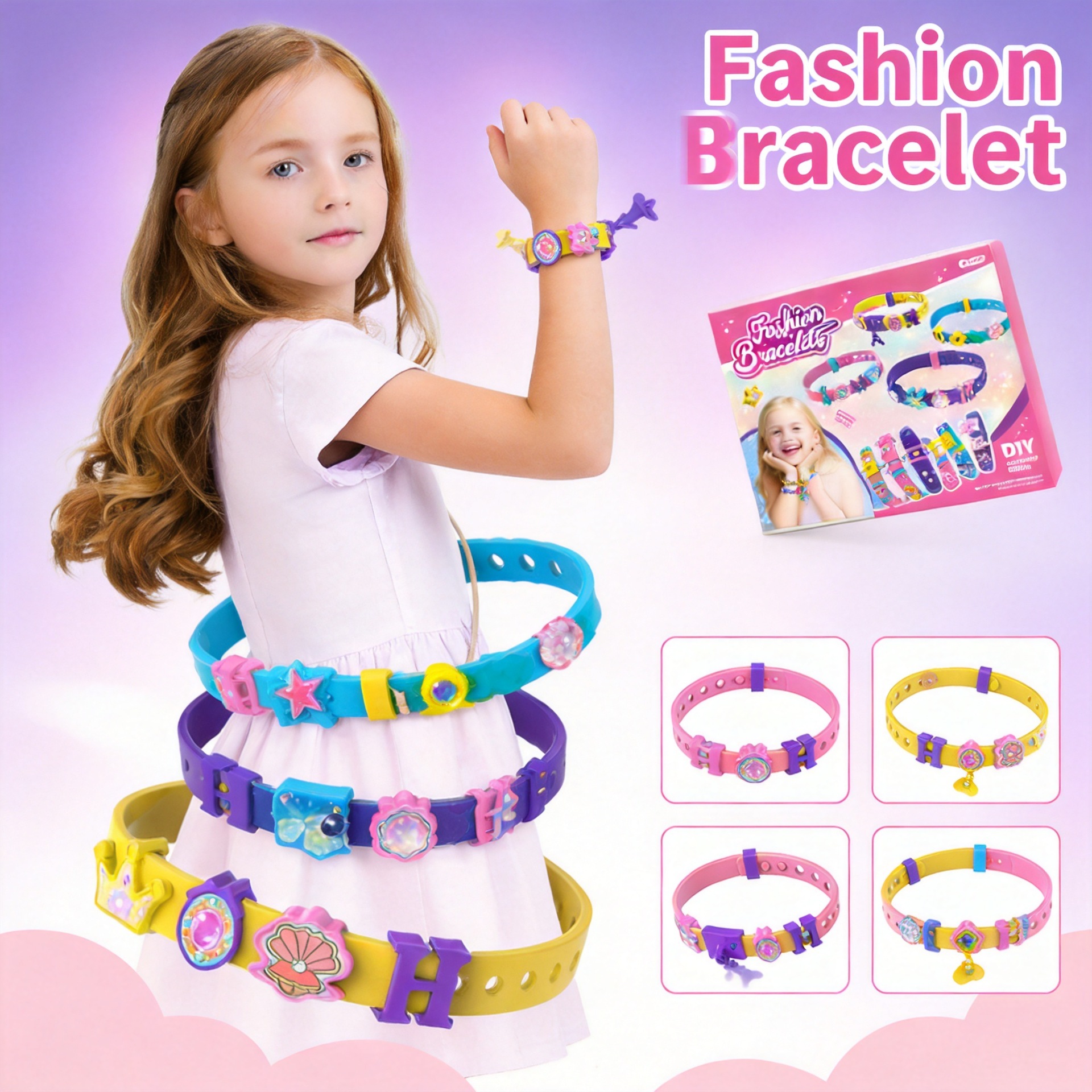 Joyas transfronterizas para niños DIY puzzle cuentas dibujos animados pulsera patrón de letras colgante conjunto de juguetes para niñas al por mayor