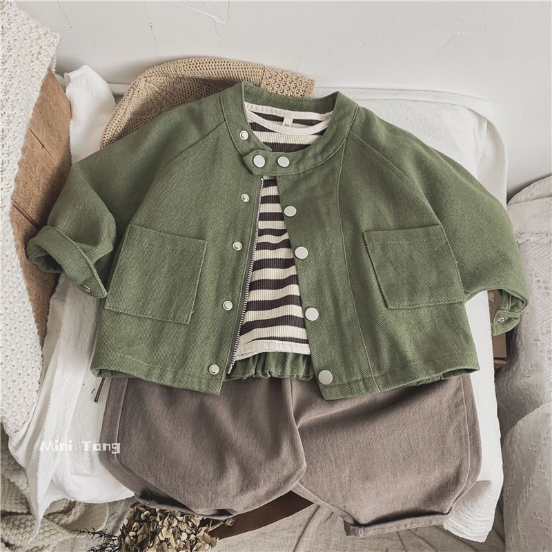 유행 스트리트 스타일 아동용 박쥐 셔츠 재킷 남여 봄, 가을 스타일 소년과 소녀를 위한 다용도 단색 긴팔 가디건