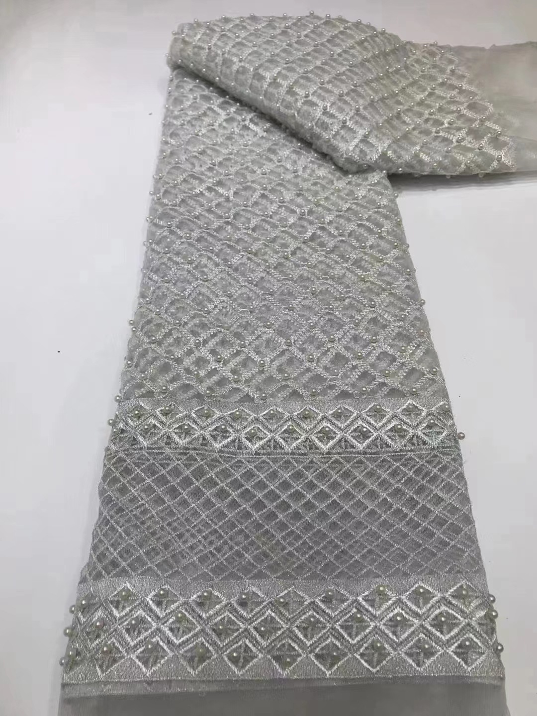 Rejilla de cuentas bordado malla de dos tonos bordado transparente encaje tela fiesta vestido de noche vestido de boda tela JX2699