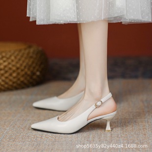 Pointed Toe Hollow Back Stiletto White High Heels for Women 2025 Summer Korean Style New Style French Toe Sandals