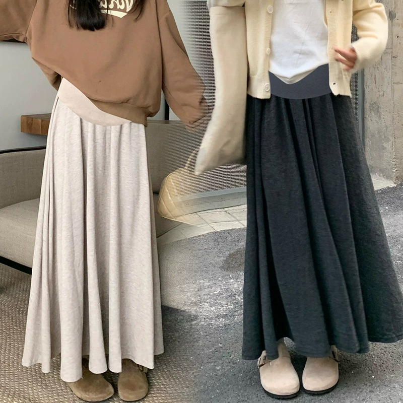 В наличии юбка для беременных с клейким рисом, Женская осенне-зимняя ленивая юбка А-силуэта, стройнящая, высокая, длинная юбка в стиле Хепберн, юбка-зонтик