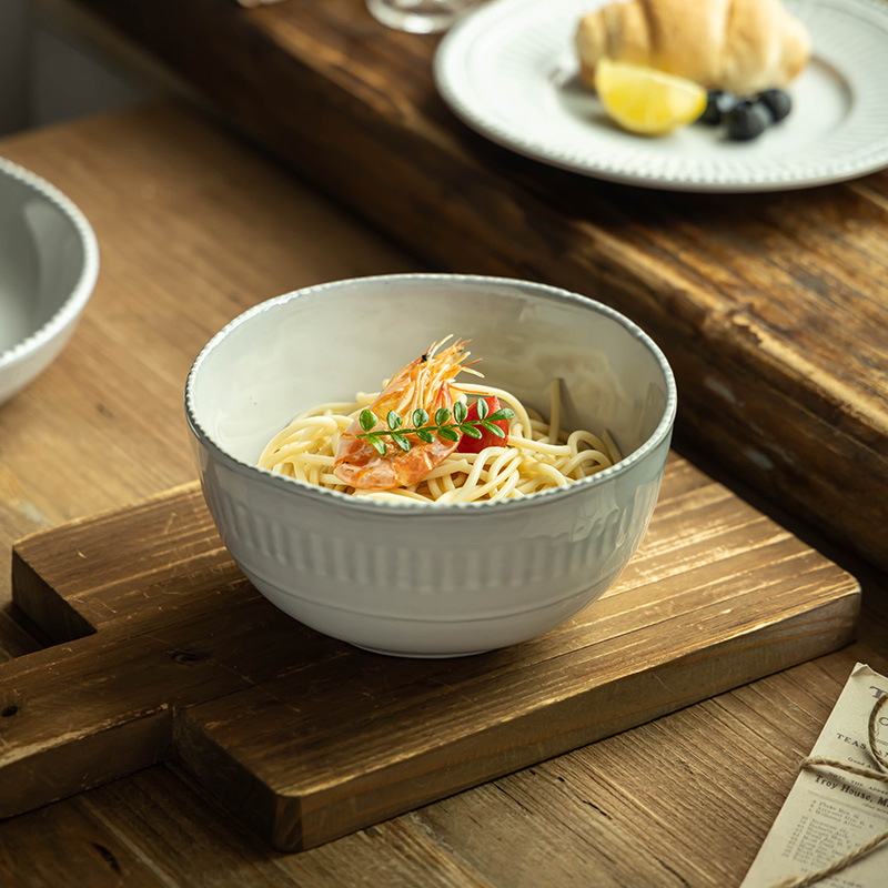 Serie Molla Vajilla de estilo japonés Vajilla de cerámica para el hogar Taza de leche Tazón de leche Plato de sopa Plato de pescado Plato cuadrado Plato de oreja doble al por mayor
