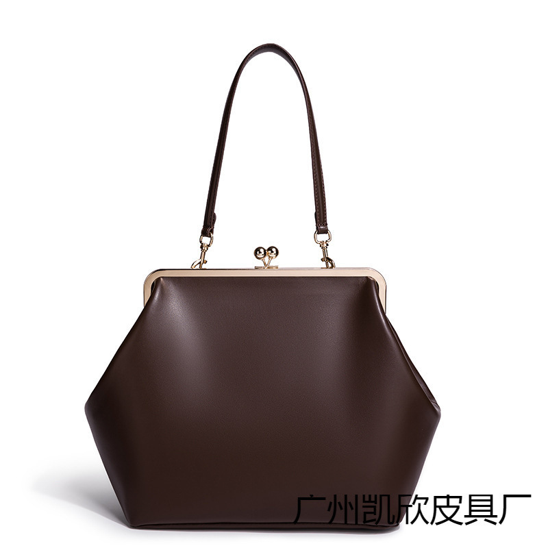 Vintage New Style Kiss-Lock Women's Lock Bag with Top Handle, Crossbody Handbag, Shoulder Bag, Wallet, Messenger Shell Bag