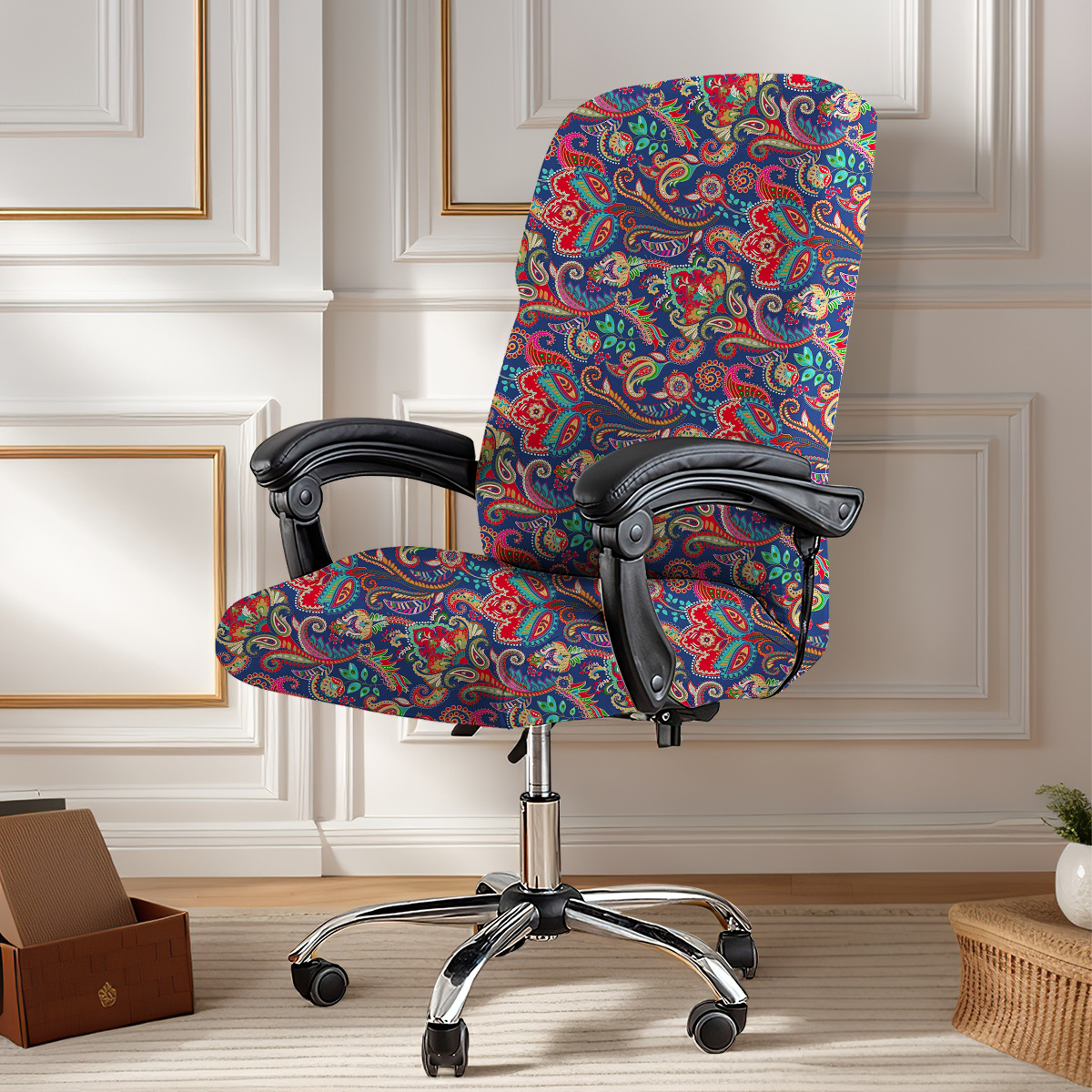 Amazon transfronteriza impresión elástica seda de leche cubierta de silla de oficina anti-gato agarra computadora cubierta de silla giratoria TEMU distribución spot