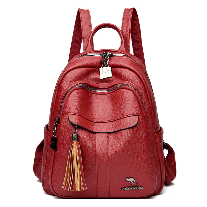 2024 New Street Trend Fashion PU Soft Leather Women's Large Capacity Backpack Travel Bag Tassel Design_voghion.com