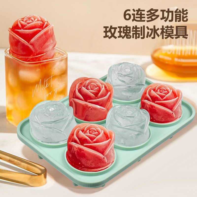 Food grade silicone 6 with rose ice lattice free funnel with clasp leakproof diy whiskey ice mold Ice mold