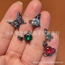 枪黑系列锆石微镶蝴蝶吊坠小滴溜隔珠diy半成品ins高颜值手持配件