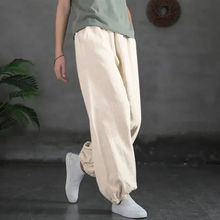 棉麻复古灯笼裤子女春夏新款束脚裤宽松纯色百搭休闲长裤