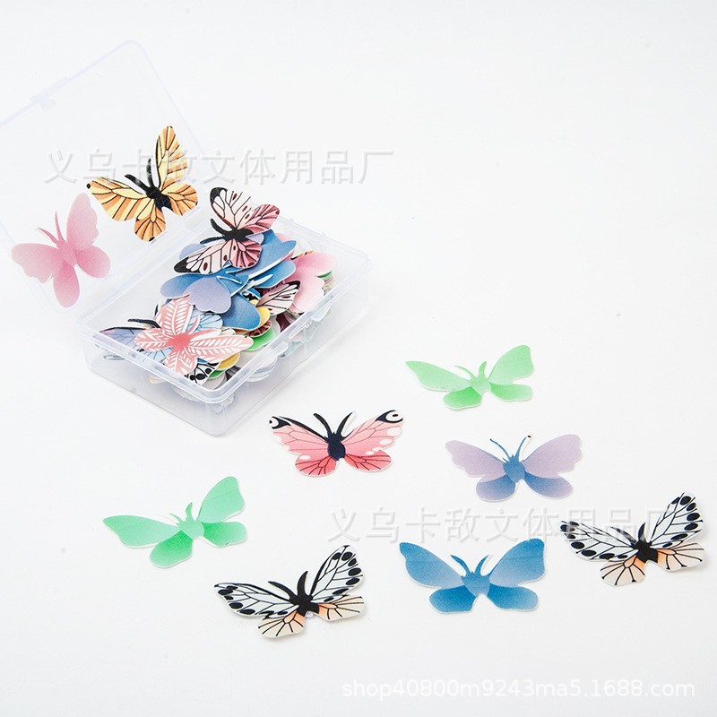 Exclusivo transfronterizo, mariposa, pastel de papel glutinoso, pegatinas decorativas, pastel de taza de papel, papel de arroz glutinoso, tarjeta de mariposa, tarjeta de inserción