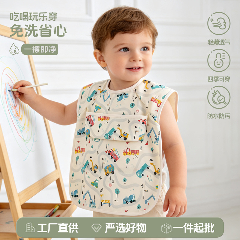 Baby Eating Bib Waterproof Washable Baby Bib Summer Sleeveless Smock Children's Anti-Dirty Apron Painting Clothes Baby Eating Bib Waterproof Washable Baby Bib Summer Sleeveless Smock Children's Anti-Dirty Apron Painting Clothes