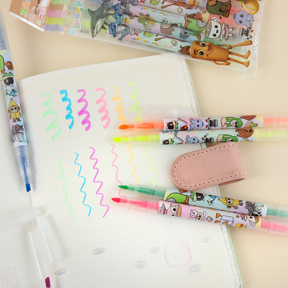 Transfronterizos extranjeros AI montaña y mar de doble cabeza puntero de resaltado puntero de tiburón puntero de madera puntero de escritura puntero de graffiti especial para tomar notas