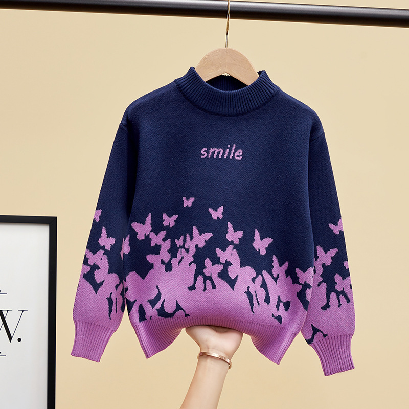 Girls' sweater cotton children's sweater cartoon middle and big children Winter fleece-lined thickened girls' Korean style all-match sweater