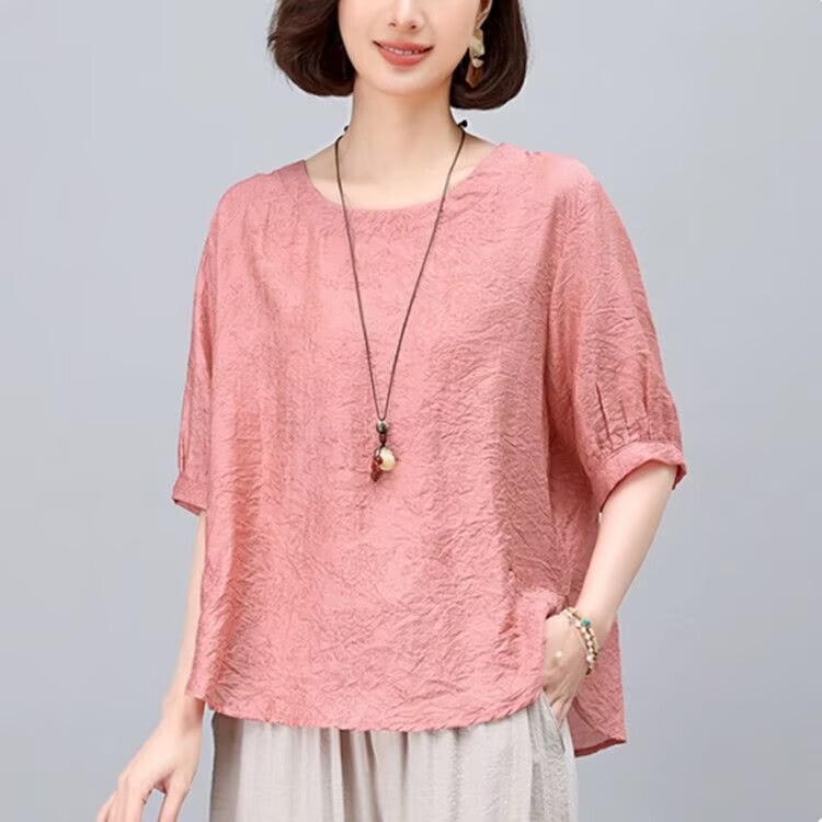Dropshipping New Style Summer Shirt for Moms, Cotton and Linen Plus-Size Women's T-Shirt, Fashionable Loose-Fitting Top That Covers the Belly and Looks Stylish Dropshipping New Style Summer Shirt for Moms, Cotton and Linen Plus-Size Women's T-Shirt, Fashionable Loose-Fitting Top That Covers the Belly and Looks Stylish