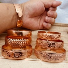 纯铜手镯 1.5厘米红铜大手镯手工男女款紫铜黄铜光面加厚铜镯子