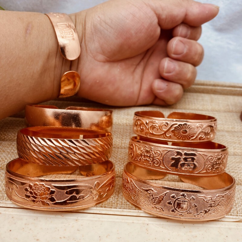 Pure copper bracelet 1.5cm red copper bracelet handmade men's and women's brass smooth thick copper bracelet