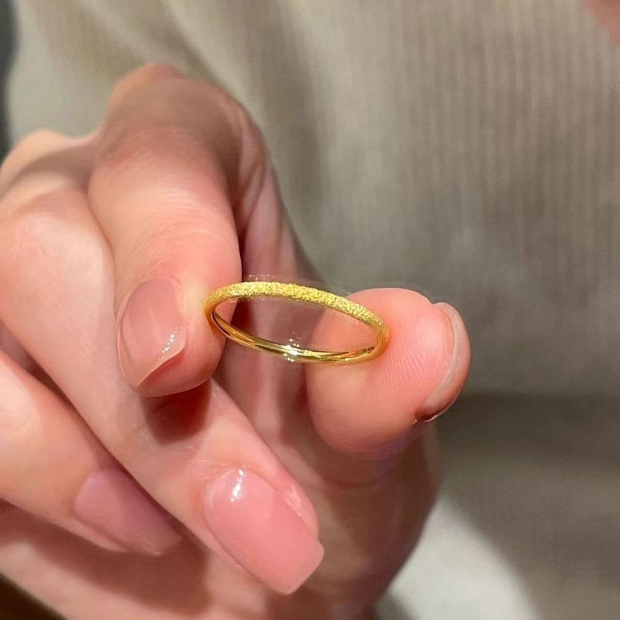 Mini Full-Circle Fine Glitter Starry Frosted Titanium Steel Ring That Does Not Fade, Exquisite Stacking Ring, Simple Whitening Ring