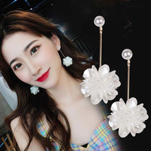 欢乐多日韩少女甜美立体花朵珍珠耳钉耳饰气质长款百搭耳环女E581