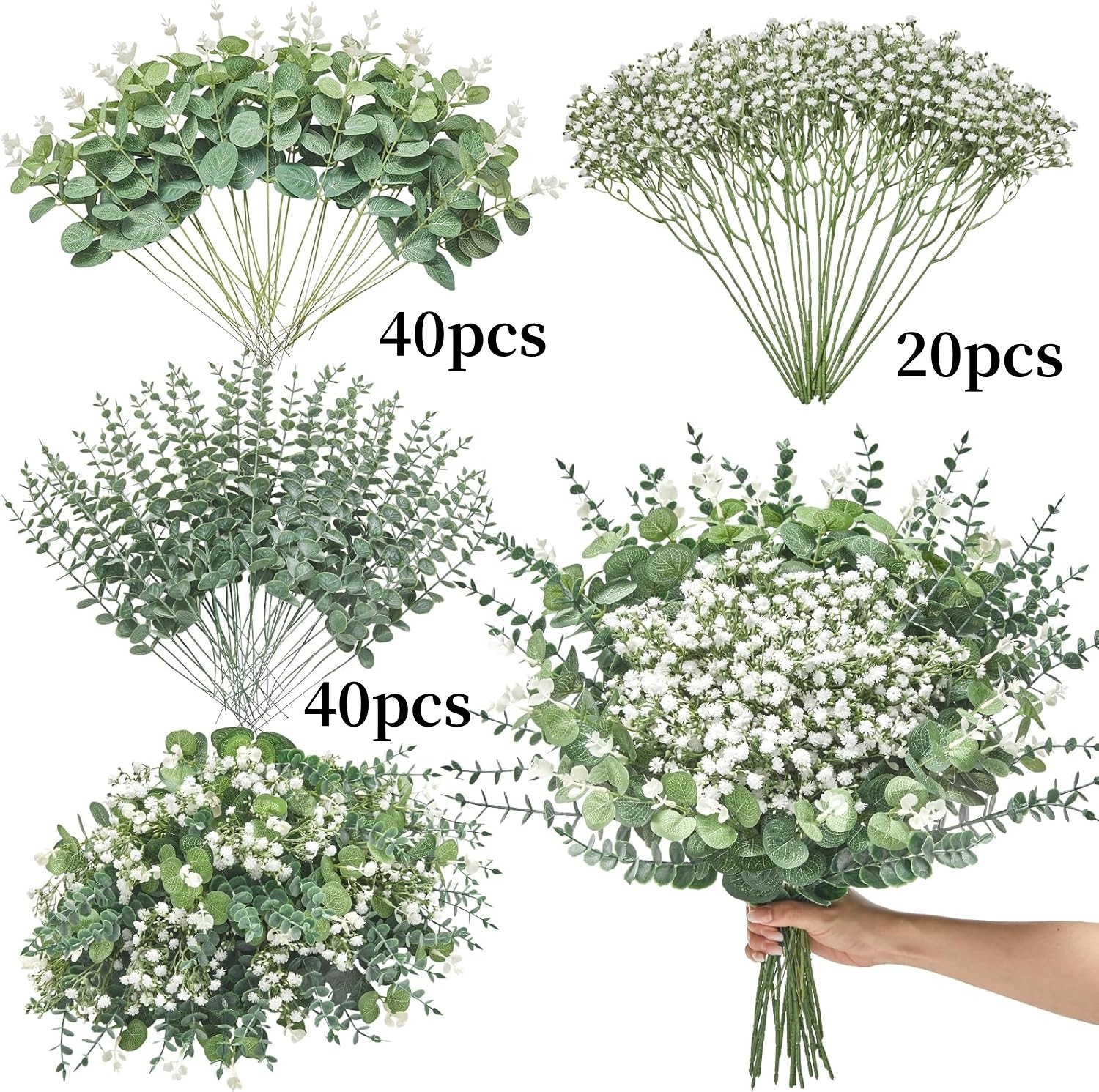 세 가지 종류의 100pcs 안개꽃