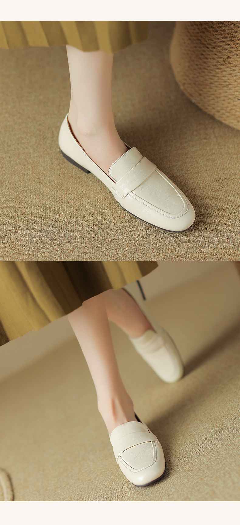 Giày lười nữ mũi tròn đế thấp da mềm phong cách casual — Màu đen chi tiết 13