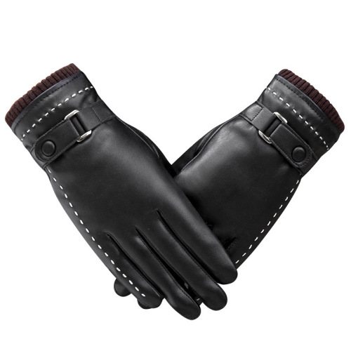 Leather gloves for women in autumn and winter, thickened with velvet, warm and fashionable, sheepskin pattern leather U touch screen gloves for hand repair and driving