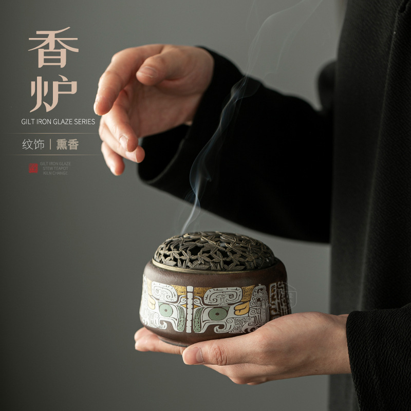 国潮文创盘香炉陶瓷复古家用敦煌吉象室内熏香沉香塔香茶道香薰炉