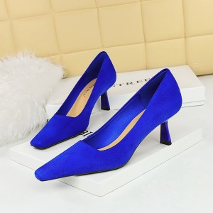 6183-3 Korean version of fashionable and minimalist high heels, suede surface, shallow mouth, square toe, slim and versa