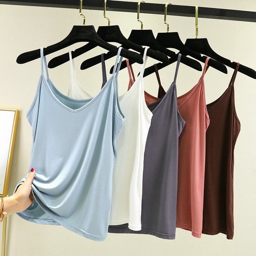 Women's Modal Straps Tank Top V-Neck Summer Casual Innerwear Slimming Bodysuit Thin T-shirt