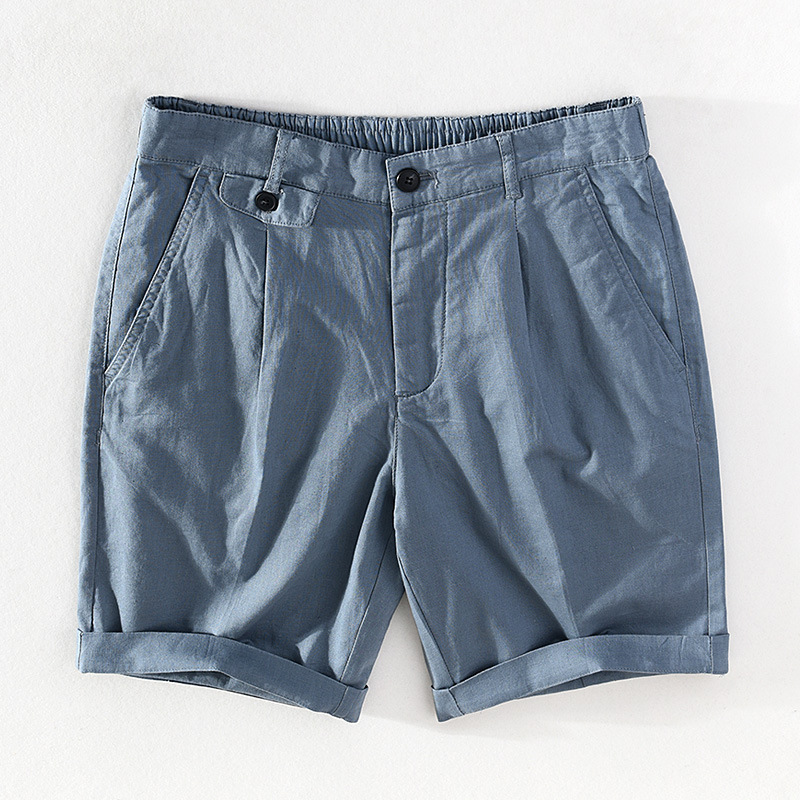 H002 Summer New Men's Casual Linen Shorts Men's Youth Thin Tie Elastic Head Cotton and Linen Five-Point Pants