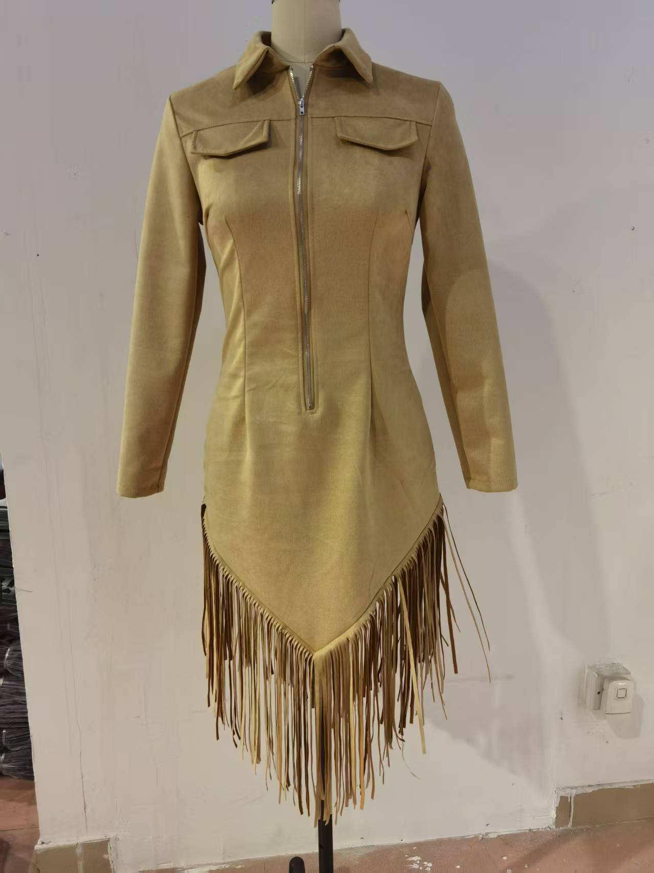 Women's Clothing Spring/Summer Retro Style Square Neck Suspender Tassel Dress_ecoleips.com