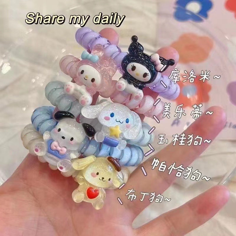Cartoon Sanrio Phone Cord Hair Band Cinnamon Dog Kurome Does Not Hurt Hair Rubber Band Couple Small Leather Case Japanese and Korean Hair Accessories