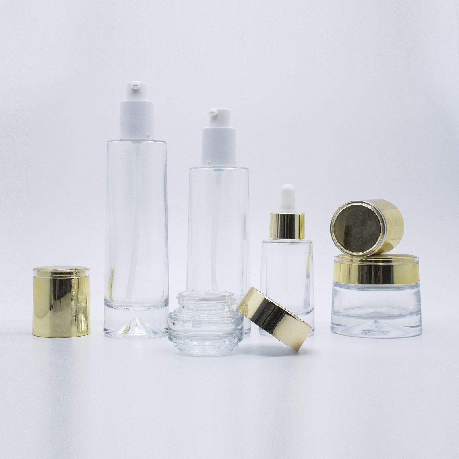 厂家现货20g50g30ml90ml110ml透明玻璃套装瓶水乳膏霜瓶护肤套装