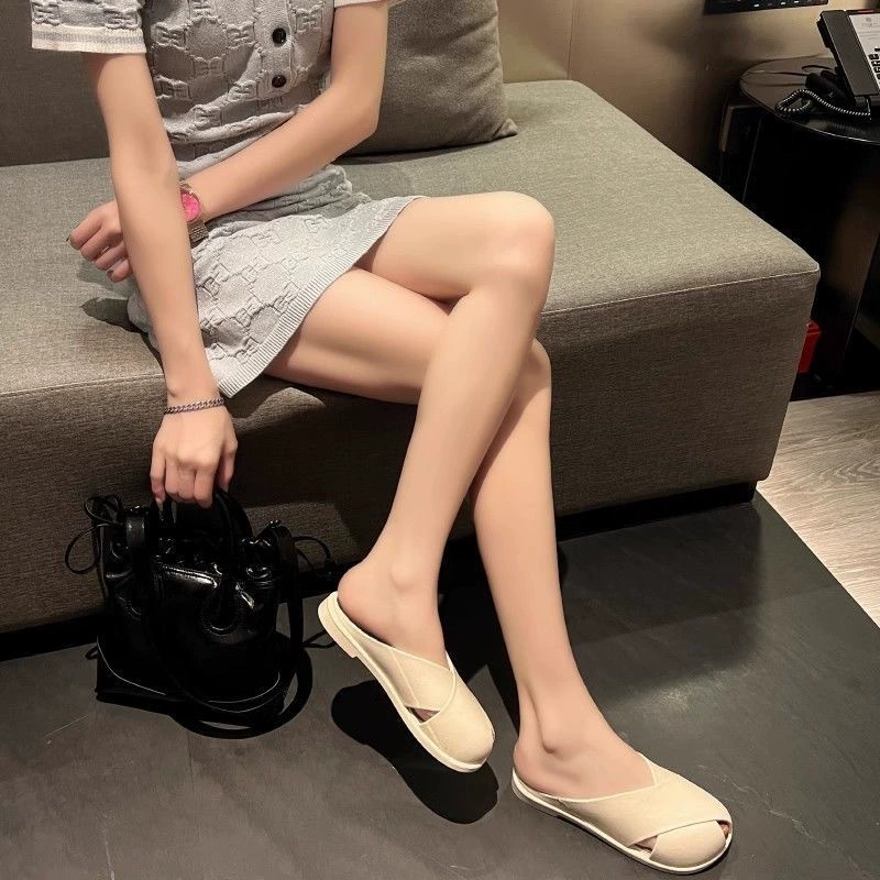 Баотоу тапки женщины летом носят полые Баотоу крест Мюллер дикие сандалии на мягкой подошве, нескользящие плоские туфли