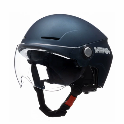 half helmet 3C certified battery – Motosiklet kaskı (dəbilqə) - matte-blue-with-short-transparent