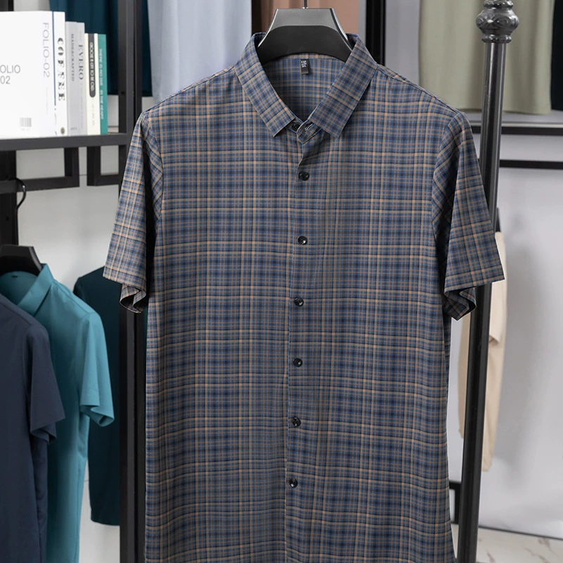 Летняя мужская клетчатая рубашка Commuter бизнес-джентльмен новый короткий рукав тонкая свободная ледяная рубашка