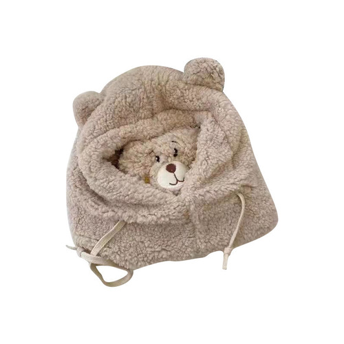 Winter riding cold-proof mask hat scarf integrated warm hat cute fluffy bear knitted hat