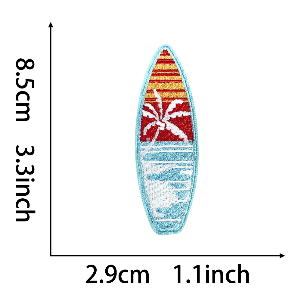 Embroidered Patch Set — Summer Beach & Surf Motifs, Assorted Designs, 6.3×5.1 cm